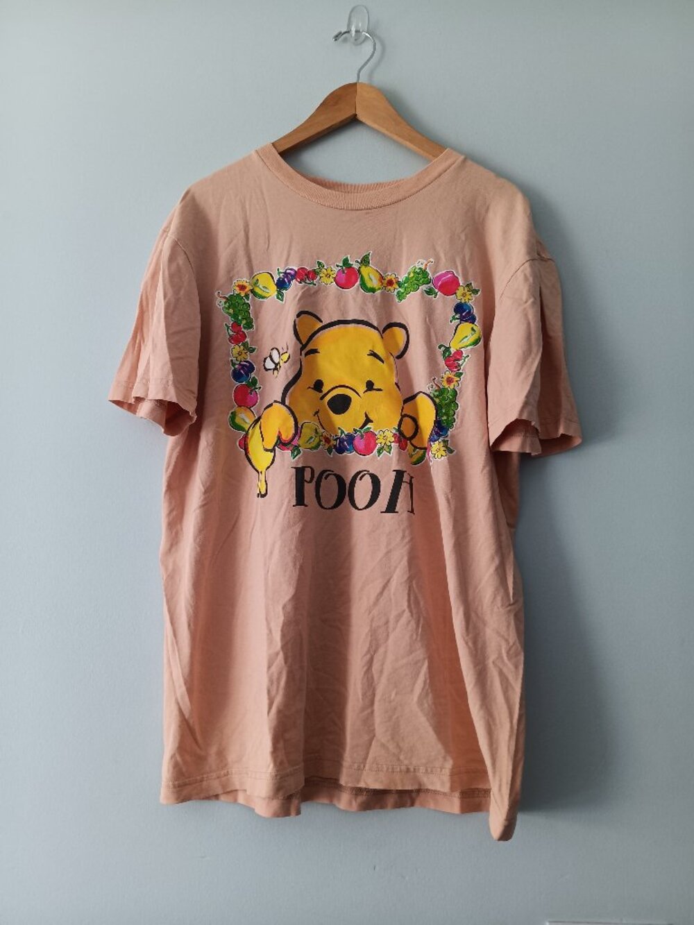 Disney Winnie the Pooh Vintage Tan Cotton Fruit Graphic Short Sleeve T Shirt